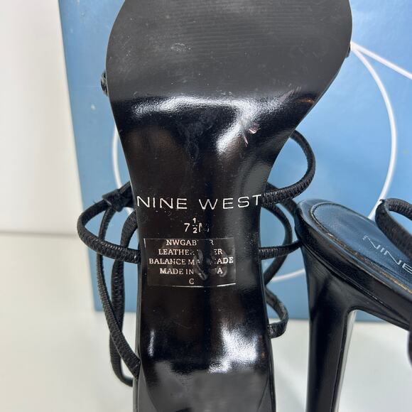 Nine West Black Strappy Heeled Sandals – Women’s Size 7.5M Leather Upper - Picture 2 of 8
